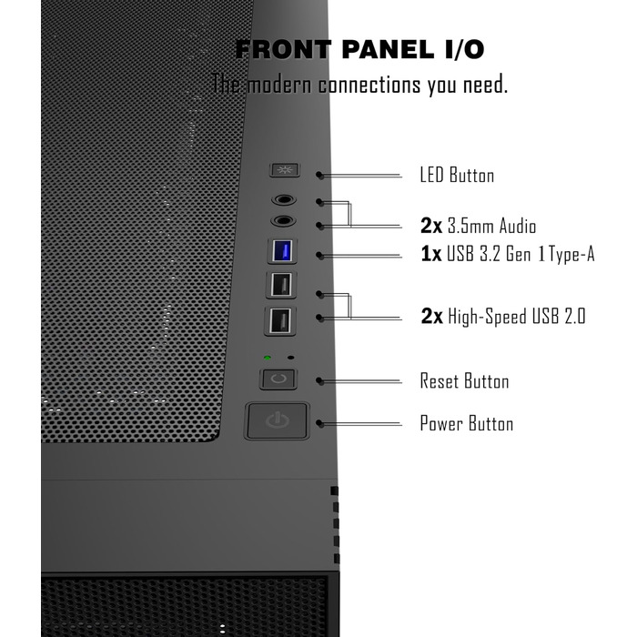 Корпус ПК KEDIERS ATX Tower для ігрового комп'ютера з загартованим склом (чорний, 3 вентилятори без LED)