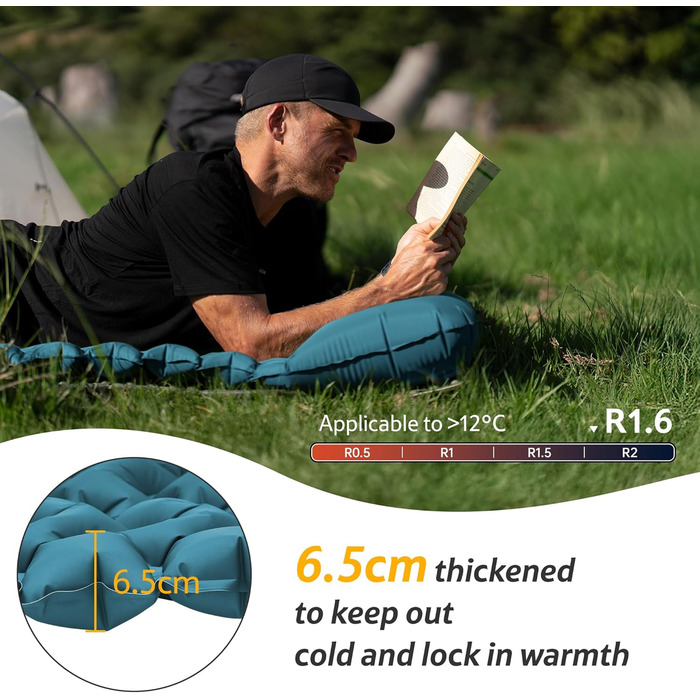 Килимок для кемпінгу Naturehike, ультралегкий надувний, з інтегрованим насосом, для велосипедних походів та наметів, синій, одинарний