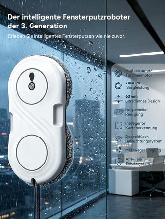 Робот-мийник вікон Keero WD12D, 7000 Pa, білий: електричний, з турбіною, ультратонкий, 10 серветок