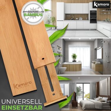 Kamoro Drawer Dividers made of natural bamboo [Set of 4] - With feather for secure hold and furniture-friendly ends - Adjustable drawer organizer between 44 and 56 cm - (Large, Natural)