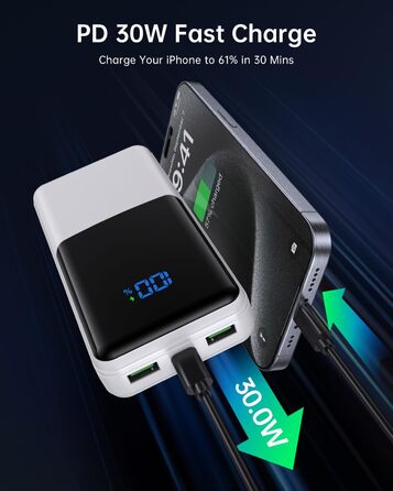 Power Bank Coblob 27000mAh з LED дисплеєм: швидка зарядка 30W USB-C, 3 виходи, 2 входи для смартфонів, планшетів, AirPods та іншого