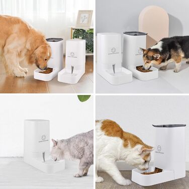 Автоматичний годівниця для котів Dreamhigh® з резервуаром 2.1 кг та диспенсер для води для собак 3.8 л, без електроживлення, без PBA, білий