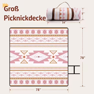 Пікнік-ковдра LARUTAN Boho 200x200 см, водонепроникна, антипісочна, складна, зелена, для пляжу, кемпінгу, подорожей, барбекю
