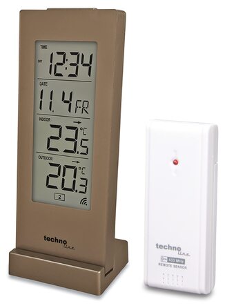 Метеостанція Techno Line WS9767 з зовнішнім датчиком: цифровий термометр, годинник з радіосинхронізацією, пам'ять Min/Max, будильник, сріблястий/шампань