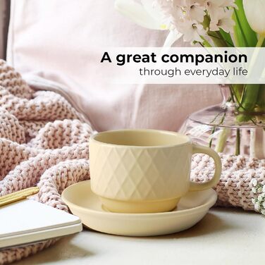 MIAMI – 6 x 75 ml Espresso Cups/Espresso Cup Set with Stand Stoneware Ceramic - Palmanova Collection (Magma)