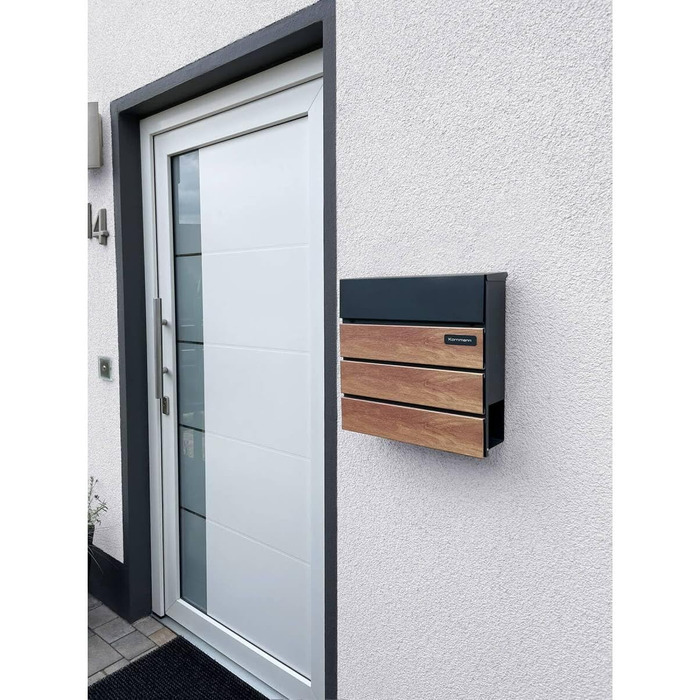 Поштовий ящик Metzler Anton антрацит з дерев'яною текстурою, настінний, з відділенням для газет та гравіюванням імені