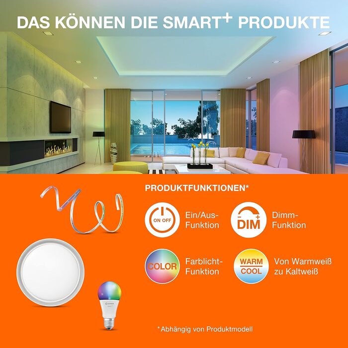 LEDVANCE Smart LED Bathroom Light white, 1200LM, 3000-6500K, 300mm x 70mm, IP44, Orbis Bath Wall Light, bathroom light with Wifi technology, dimmable, controllable via app and voice assistants