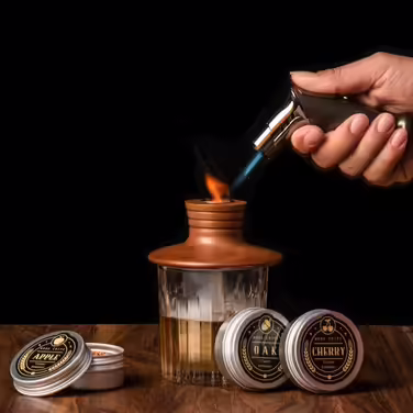 Cocktail Smoker Set with Flashlight and Aromatic Wood Shavings for Whiskey and Bourbon, Vintage Fireplace Drink Smoker Set for Whiskey, Wine, Gift for Father, Husband, and Cocktail Enthusiasts