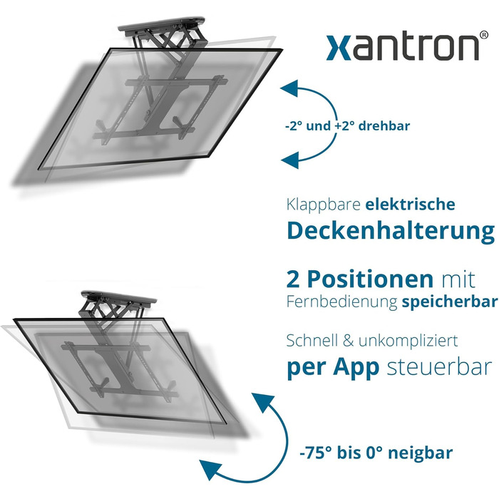 Xantron DEHA-600E Electric Tilting and Swiveling TV Ceiling Mount - 32-75 Inch with Voice Control & Remote