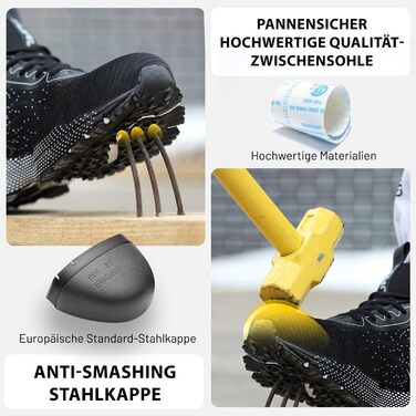 Чоловічі та жіночі робочі черевики Furuian з металевим підноском. Легкі, спортивні, дихаючі, чорного кольору. 42 EU