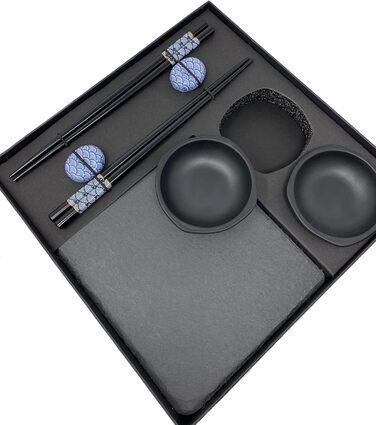 Набір для суші на 2 особи - чорний, 10 предметів: палички, шліфувальні дошки, підставки, миски. У подарунковій коробці.