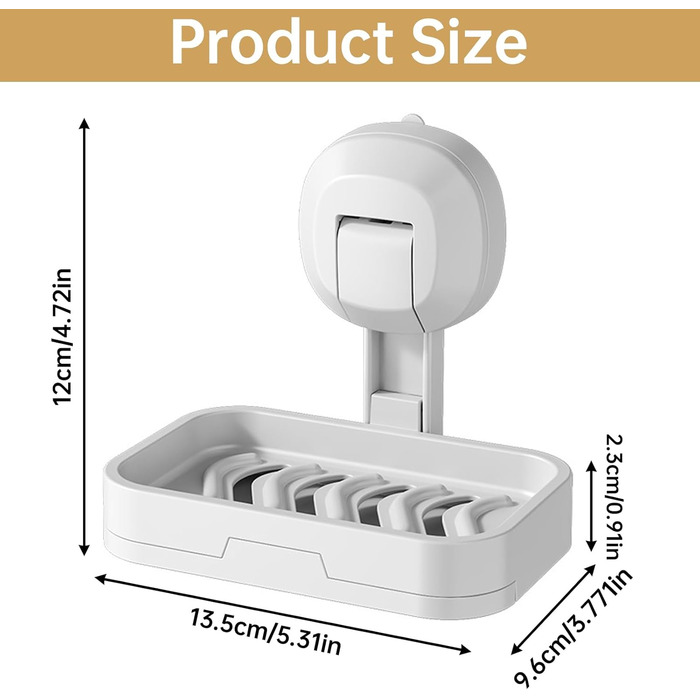Тримач для мила настінний з піддоном для води, без свердління, з ящиком, з пластику, білий