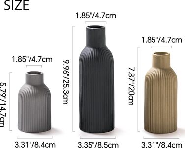 Керамічні вази 3 шт., Сучасний мінімалізм, декор для дому, вази для пампасних трав, вітальня (Хакі/Чорний/Сірий)