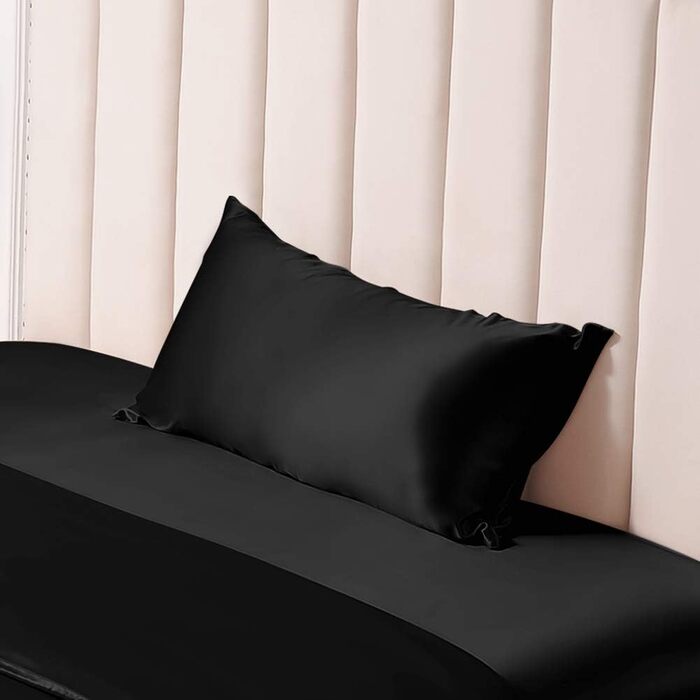 THXSILK 2-Pack Pillowcases Silk 25 Momme - 100% Natural Silk Pillowcases with Zipper for Hair - 2 Pieces, Black, 40x80cm