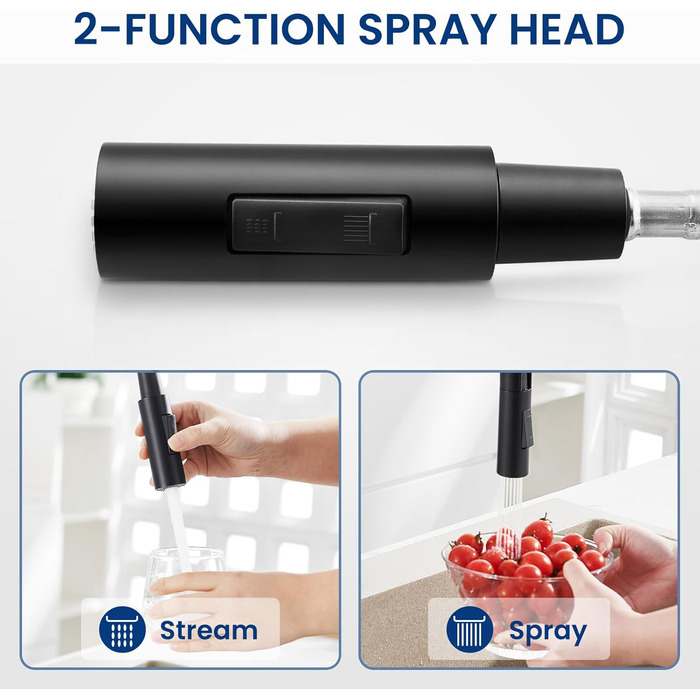 Змішувач кухонний CECIPA з витяжною лійкою, чорний, нержавіюча сталь, 360° обертання, 2 режими струменя