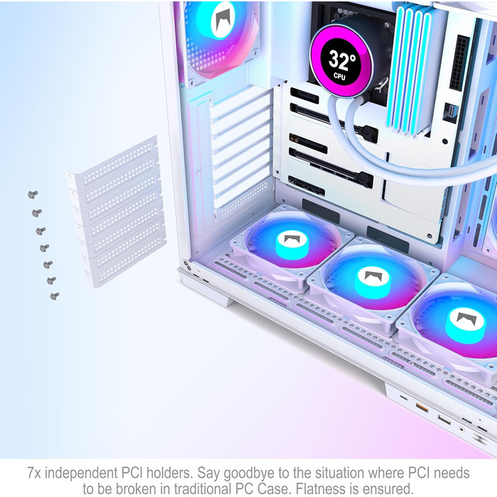 Корпус для ПК HYXN H1 ATX з 7 вентиляторами PWM ARGB, Mid Tower, Dual Chamber, Type-C, підтримка 3x360 мм кулерів (білий)