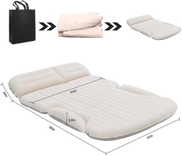 KMZ Automatic Car Mattress, 2 Pillow Car Air Mattress, Double-Sided Thickened Flocked Auto Mattress, Inflatable Car Bed for Trunk Rear Seat