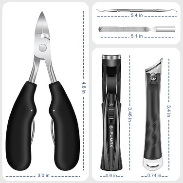 Кусачки для нігтів для літніх людей з широкою щелепою та довгою ручкою, кусачки для кутикули з кутовою головкою, для товстих нігтів, з контейнером для збору обрізків, подарунковий набір для чоловіків та жінок, чорні