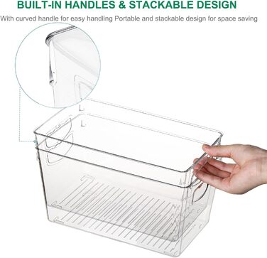 Refrigerator Organizer Drawer Set with Handle, 3-Piece Stackable Kitchen Storage Boxes with Pull-Out Drawer & Lid for Vegetables, Berries, Meat | PET Plastic Food Storage Containers (Clear Medium 8 Pcs)