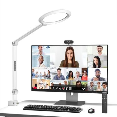 LED лампа настільна з регулюванням яскравості, 4 режими кольору, 18W для відеоконференцій, офісу та дому (матова біла)