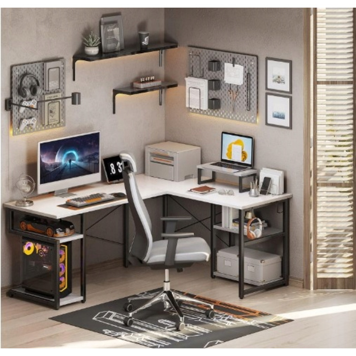 Кутовий ігровий комп'ютерний стіл 168x120 см, білий, з подовжувачем