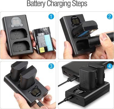 Запасний акумулятор ENEGON LP-E6 (2 шт.) та розумне LED Dual USB зарядне пристрій для Canon LP-E6, LP-E6N та Canon EOS 5D Mark II/III/IV, 5DS, 5DS R, 6D, 7D, 7D Mark II, 60D, 70D, 80D та інші камери 2 x LP-E6 акумулятори + 1 x Dual LED зарядне пристрій