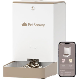 Автоматичний годівниця для котів та собак PetSnowy 4L з Wi-Fi, керування через додаток, подвійне живлення, 3-ох Frische-Lock, 1-10 прийомів їжі на день, Creamweiß (Braun)