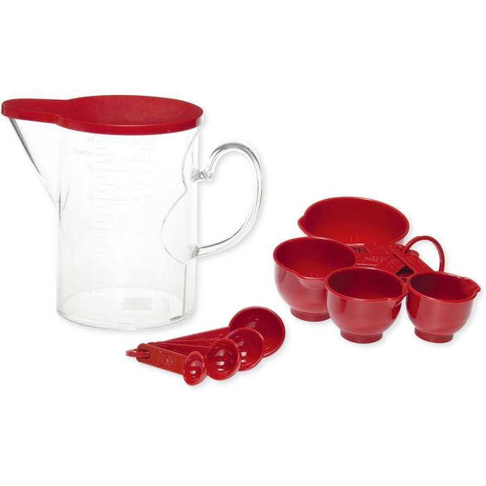 Supreme Housewares Measuring Cups and Spoons, 10-Piece Set, Plastic, Multi-Purpose Kitchen Utensils, Cooking and Baking Tools, BPA-Free, Dishwasher Safe for Liquids and Dry Ingredients (red)