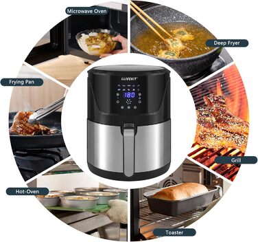 Фритюрниця без олії LLIVEKIT з 2 камерами та скляними вікнами, 4.5L+4.5L, Airfryer 9-в-1, XXL, з сенсорним екраном та таймером