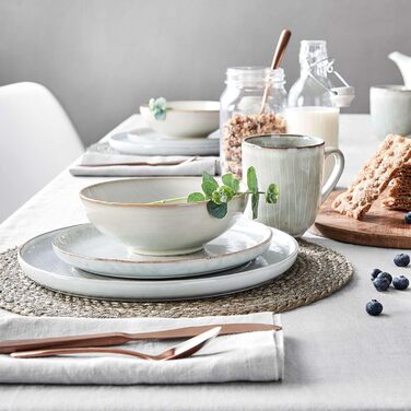 Набір посуду BUTLERS Atlantis для 4 осіб (12 предметів) | Тарілки, миски, чашки | Кераміка, градієнт кольору, бохо-стиль | Мікрохвильова піч та посудомийна машина | Сірий колір