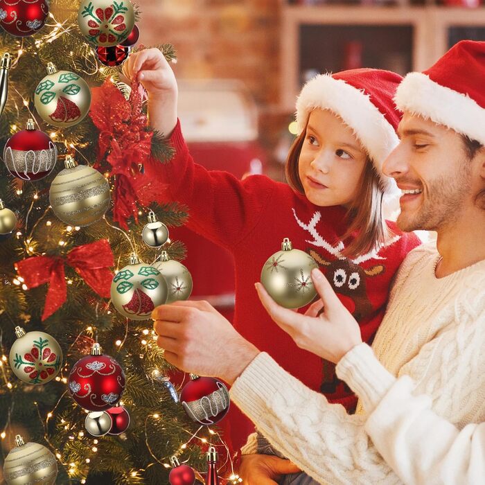 Набір прикрас для ялинки Kssvzz 40 шт. Червоні та золоті кульки з пластику, з гачками, блискучі та матові, для ялинки