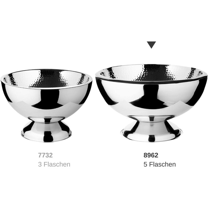 EDZARD Champagne Cooler Cadiz (ø 43 cm, H 24 cm) Stainless steel, highly polished, hammered interior, double-walled, large bowl, suitable as a sparkling wine cooler, bottle cooler, and cooler for up to 5 bottles.