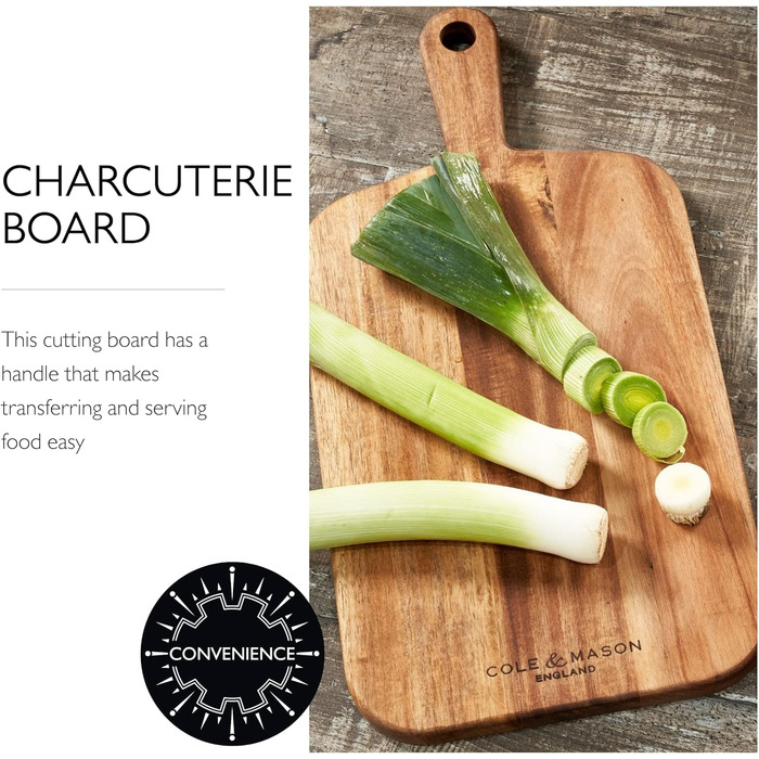 Cole & Mason H722131 Barkway Acacia Wood Cutting Board, Small, Serving Board/Wooden Board/Board with Handle, Not Dishwasher Safe