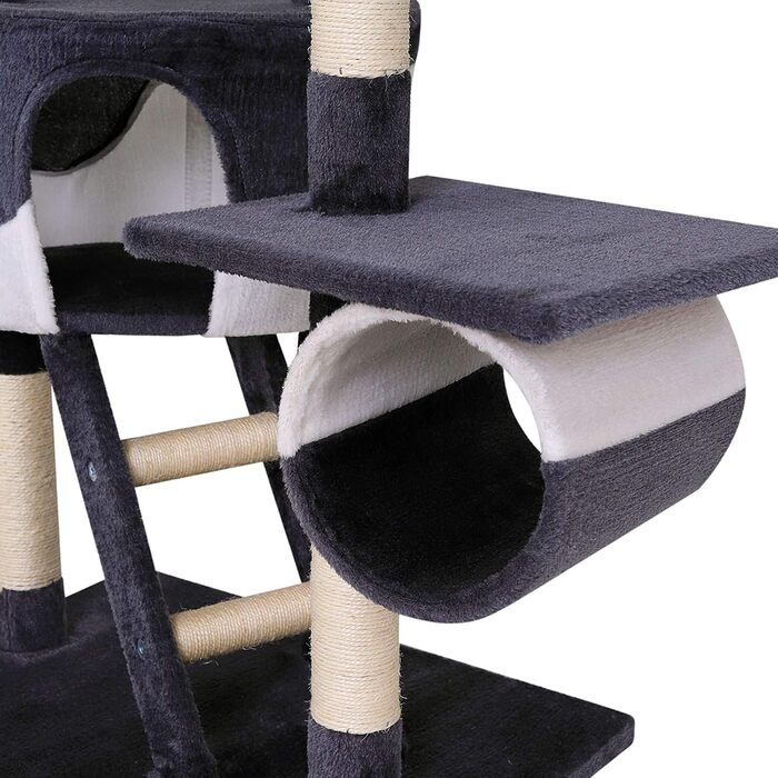 Котячий будиночок Lionto XXL з сизалю та плюшу: когтеточка, гамак, тунель, печери, іграшки, для котів великих та малих розмірів (сірий/білий, 230-250 см)