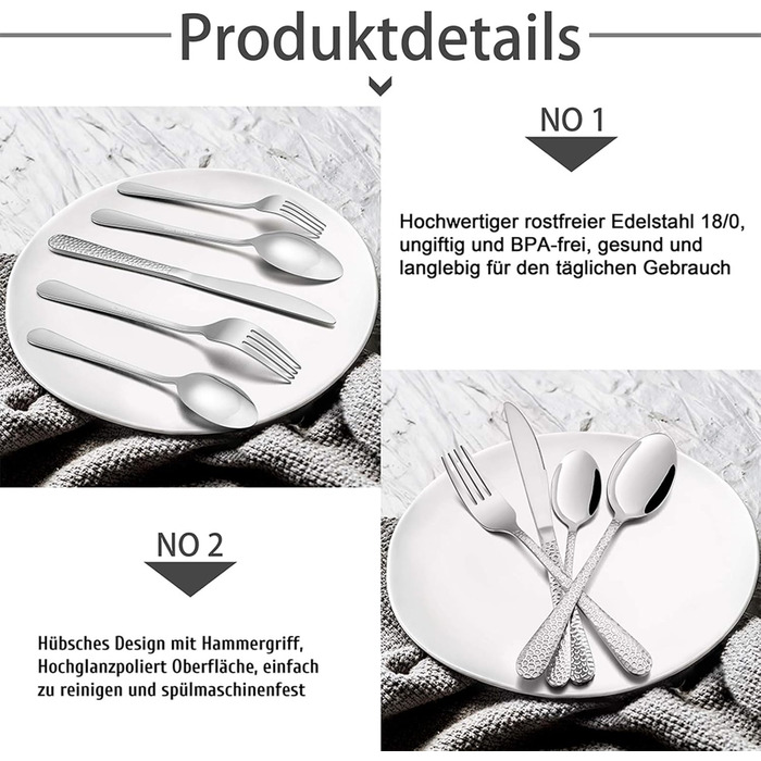 Набір столових приборів TEAMFAR 60 предметів з нержавіючої сталі. Сервіз на 12 осіб. Набір ножів, виделок та ложок з ручкою 