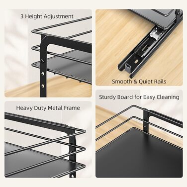 Висувна полиця для спецій, 2 яруси, органайзер для кухні, регульована висота, металева, чорний (26.4 x 12.5 x 24.3 см)