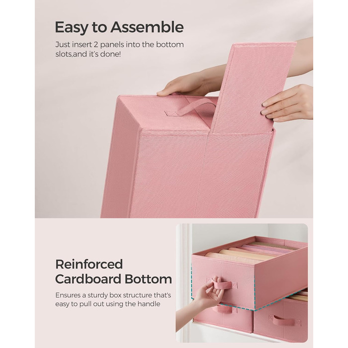 SONGMICS Set of 4 Drawer Organizers, 6 Compartments, Closet Organizer, Foldable, Clothes Organizer, 41.5 x 30.8 x 17.8 cm, for Pants, Clothing, URUS009G04 (Jelly Pink)