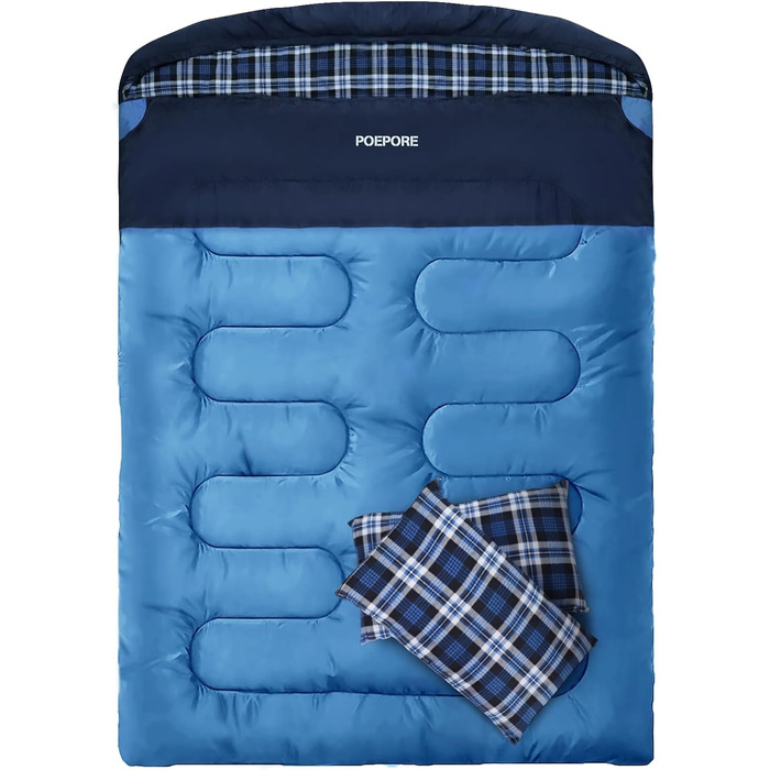 Спальний мішок для двох дорослих з флісу, зимовий, з подушками та сумкою для перенесення, 233*157 см (Блакитний)