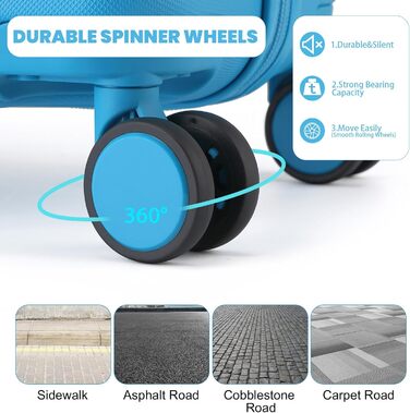 Чохол валіза British Traveller Hartschalenkoffer Groß, 74.5 x 49 x 30.5 см, ABS + PC, TSA-замок, 4 колеса, для подорожей та бізнесу (Світло-блакитний, L)