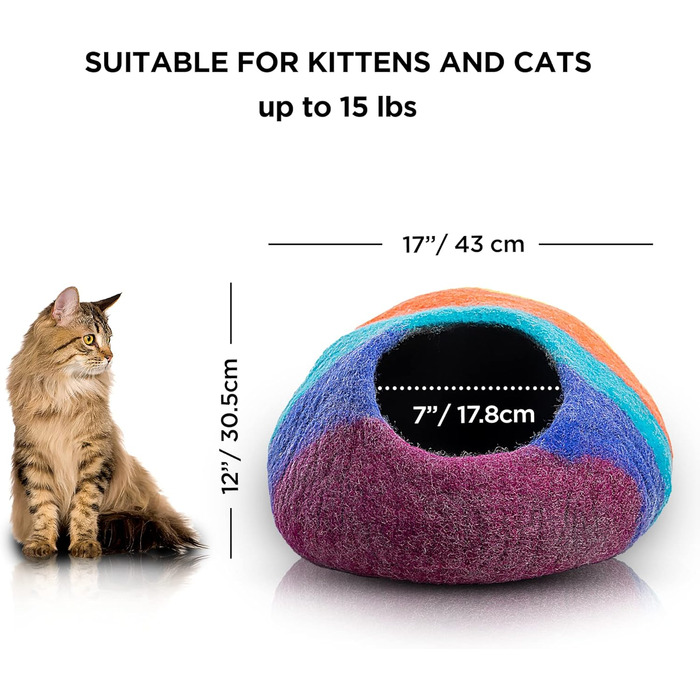 Вулик для кота Woolygon Rainbow Twist M - будиночок з мериносової вовни, ручної роботи