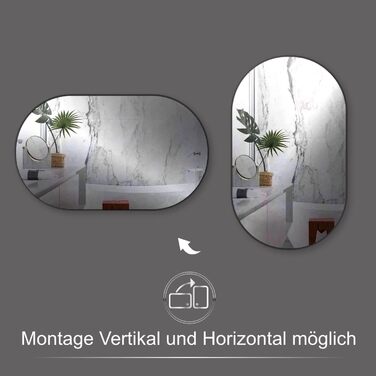 Круглий настінний дзеркало HOKO Design 50x90 см з металевим каркасом (чорний). Можлива вертикальна та горизонтальна установка. Для ванної, коридору, спальні, вітальні та їдальні.