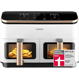 Фритюрниця без олії COSORI з 2 камерами, 8.5 л, 6-в-1, з вікном, чорно-біла