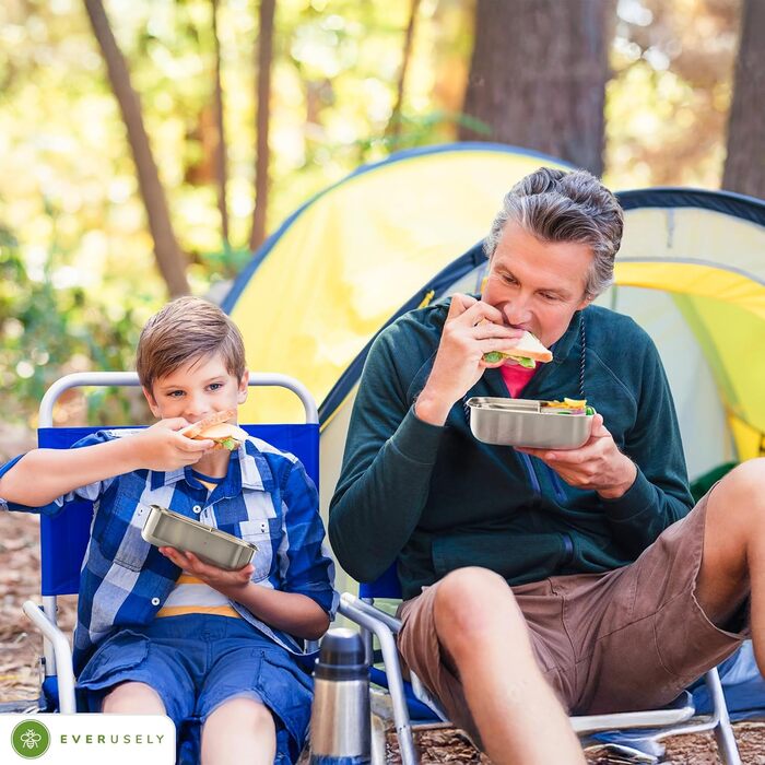 Бенто-бокс Everusely 0.8L з нержавіючої сталі з контейнером для спецій та органайзером для перекусів (3 відділення)