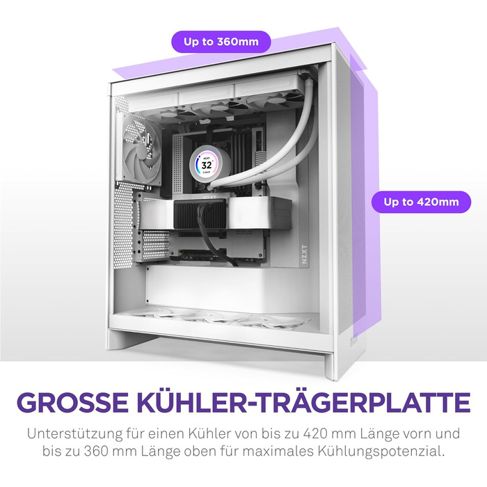 Корпус NZXT H7 Flow для ПК ATX з покращеною вентиляцією | Підтримка до 3 x 120 мм вентиляторів для охолодження GPU | 3 x 120 мм фронтальні вентилятори | Підтримка радіатора 420 мм | Flow 2024, білий