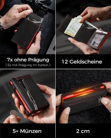 Чоловіче картхолдер LORZOR з магнітною застібкою, slim-гаманець з відділенням для монет, RFID захистом, вміщує 10 карт, smart-гаманець, червоний