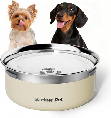 Миска для води для собак Garder Pet без облизування, нержавіюча сталь, проти протікання, запобігає ковтання, для великих собак, для використання в приміщенні та на вулиці, (2л, білий)