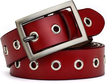 Жіночий шкіряний ремінь з металевою пряжкою для джинсів Dreess, ширина 1.1 см (S: 95 см, підходить для обхвату талії 75-84 см, колір: червоний)
