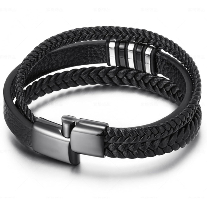 Чоловічий браслет з натуральної шкіри, плетіння ручної роботи. Чоловічі браслети зі сталевою застібкою, браслет з шкіри корів'ячої, широкий браслет з магнітною застібкою.