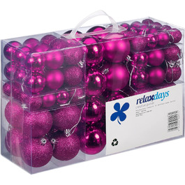 Relaxdays Christmas Baubles, Set of 100, Christmas Decorations, Matte, Glossy, Glittering, Christmas Tree Balls ∅ 3, 4 & 6 cm, Pink Rose
