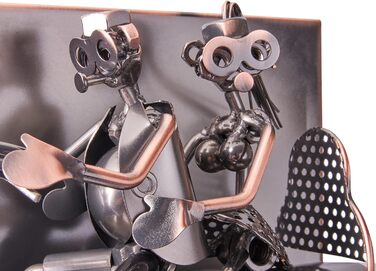 BRUBAKER Motorcycle Wine Bottle Holder Set - Wall Art Picture Metal - with 3 Glass Holders - including Greeting Card for Wine Gift